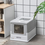 Hooded Cat Litter Box, Portable Pet Toilet, with Scoop, Front Entry - Grey