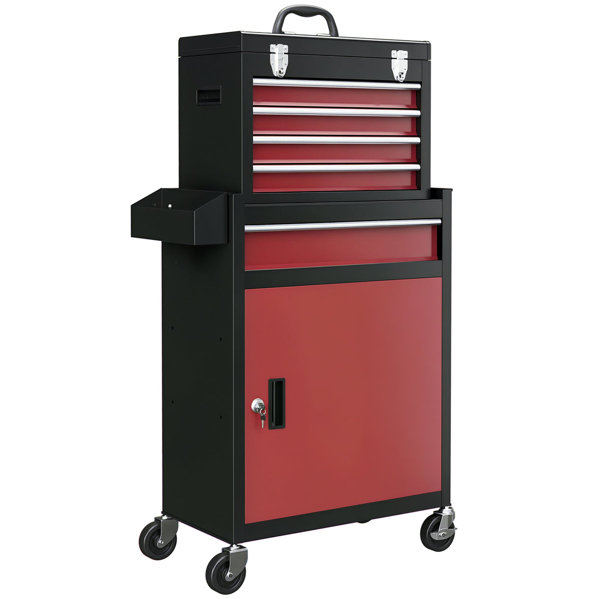 Two-Part Tool Storage Chest on Wheels - Black/Red