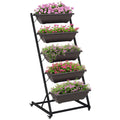 5-Etagen Pflanzenst?nder, 145 cm hoch Blumenst?nder mit Rollen T?pfe, Pflanzenregal aus Stahl Braun
