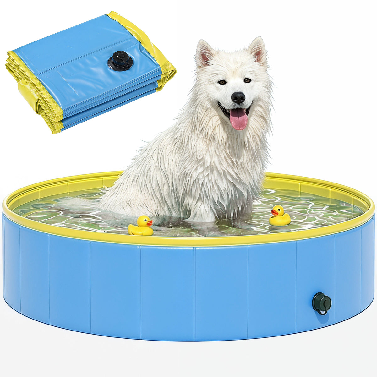 Foldable Dog Pool for Puppies and Ducks Dog Paddling Pool Bath Tub, Blue, 120 x 30cm