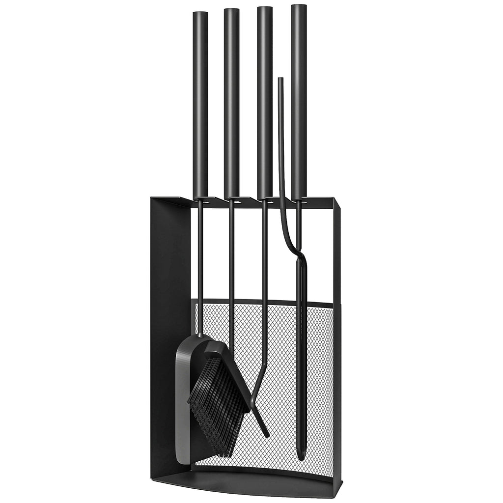 Kaminbesteck Set 5teilig Kaminzubeh?r mit Besen, Schaufel, Sch¨¹rhaken Zange St?nder Metall, Schwarz