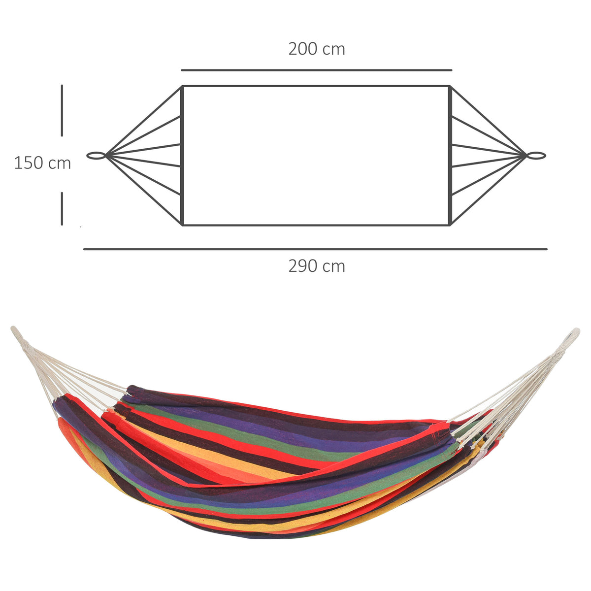  Hängematte Outdoor Baumwolle mit Tragetasche Belastbarkeit bis 120 kg modern 290 x 150 cm Mehrfarbig
