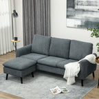 Ecksofa, 3-Sitzer-Sofa mit Fu?hocker, Stoffbezug, L-f?rmiges Couch-Set, Dunkelgrau