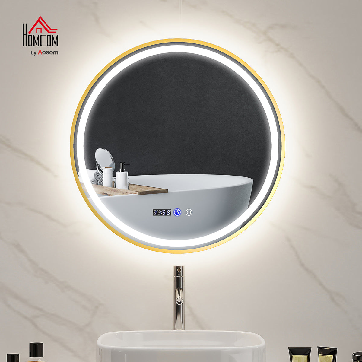 60cm Anti-Fog LED Bathroom Mirror - Gold Tone