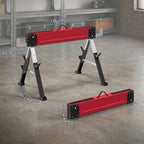 2er Set Arbeitsbock bis 1160 kg klappbar Sägebock 7-fach höhenverstellbar 64-81 cm Gerüstbock aus Metall mit Griff Rot