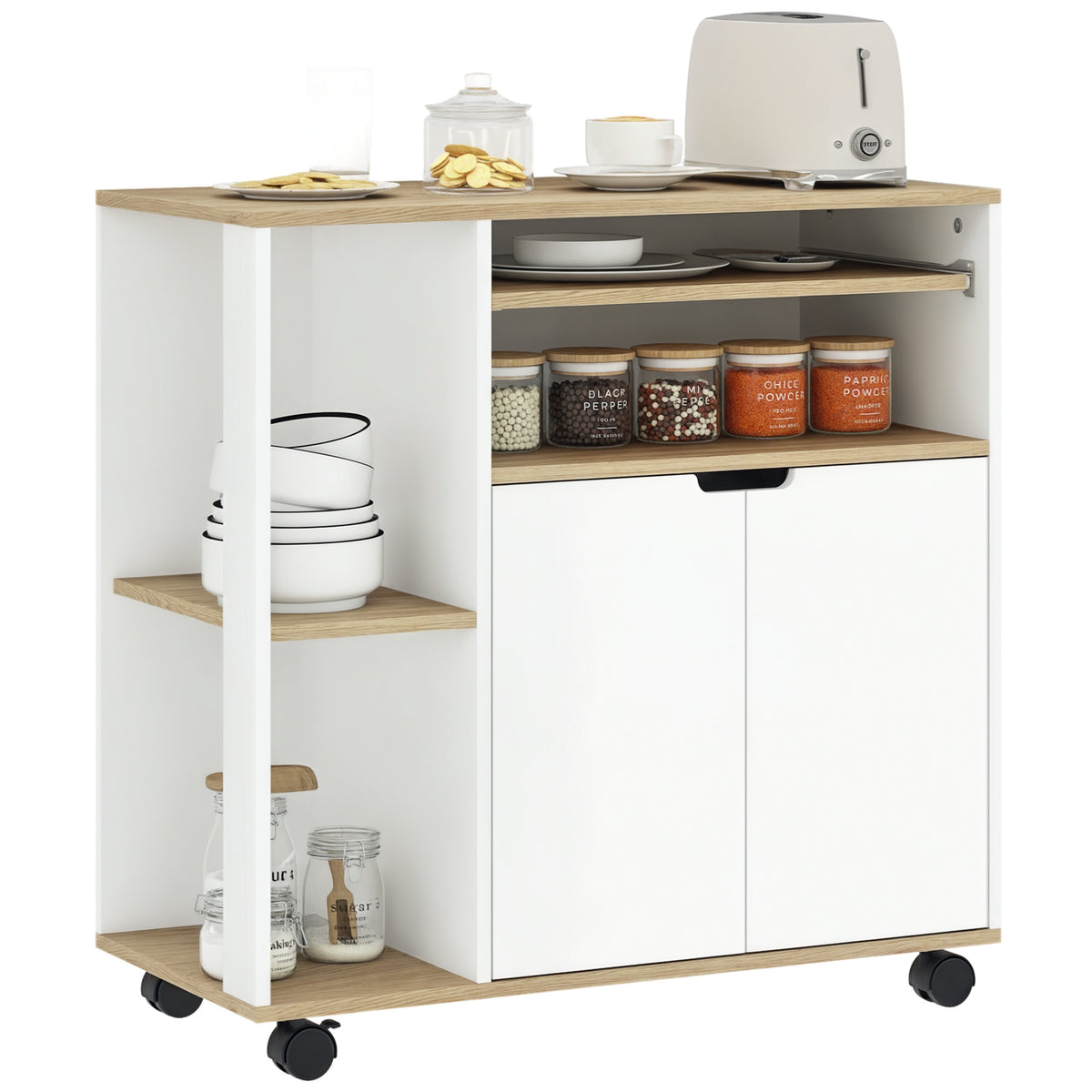 Rollender K¨¹chenwagen mit Stauraum, Schrank, verstellbare Regale, f¨¹r K¨¹che, Wohnzimmer, Esszimmer, Wei?