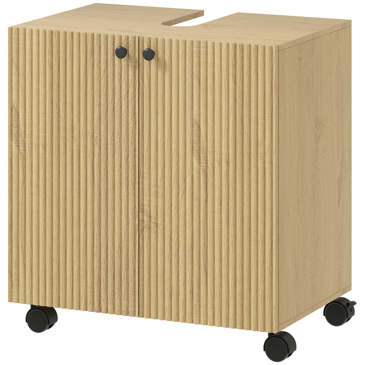 Waschbecken-Unterschrank f¨¹r Badezimmer, 3-stufiges Regal, R?der, Holz