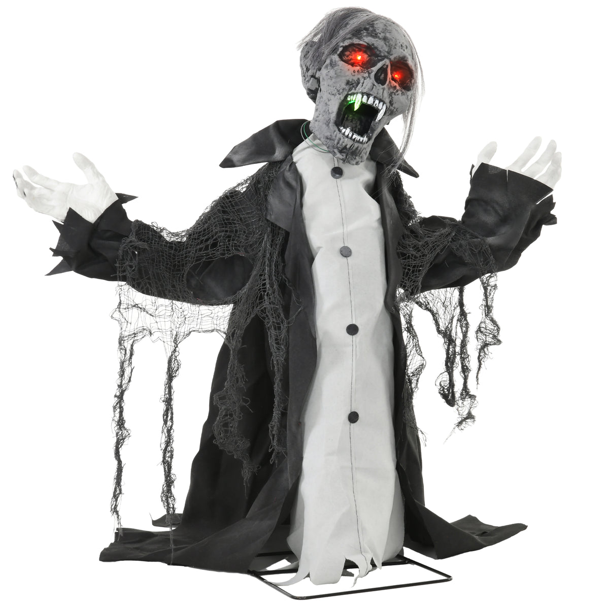 Halloween Animated Skeleton with Glowing LED Eyes and Mouth, Half-Body Halloween Decoration, Battery Operated