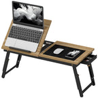 Betttisch, Laptoptisch Höhenverstellbar mit Schublade, Klappbar für Sofa Arbeiten Bett, Eiche