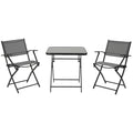  Sitzgruppe für 2 Personen klappbar Balkonset 1 Tisch+2 Stühle Gartenmöbel Set Metall Mesh Schwarz+Grau