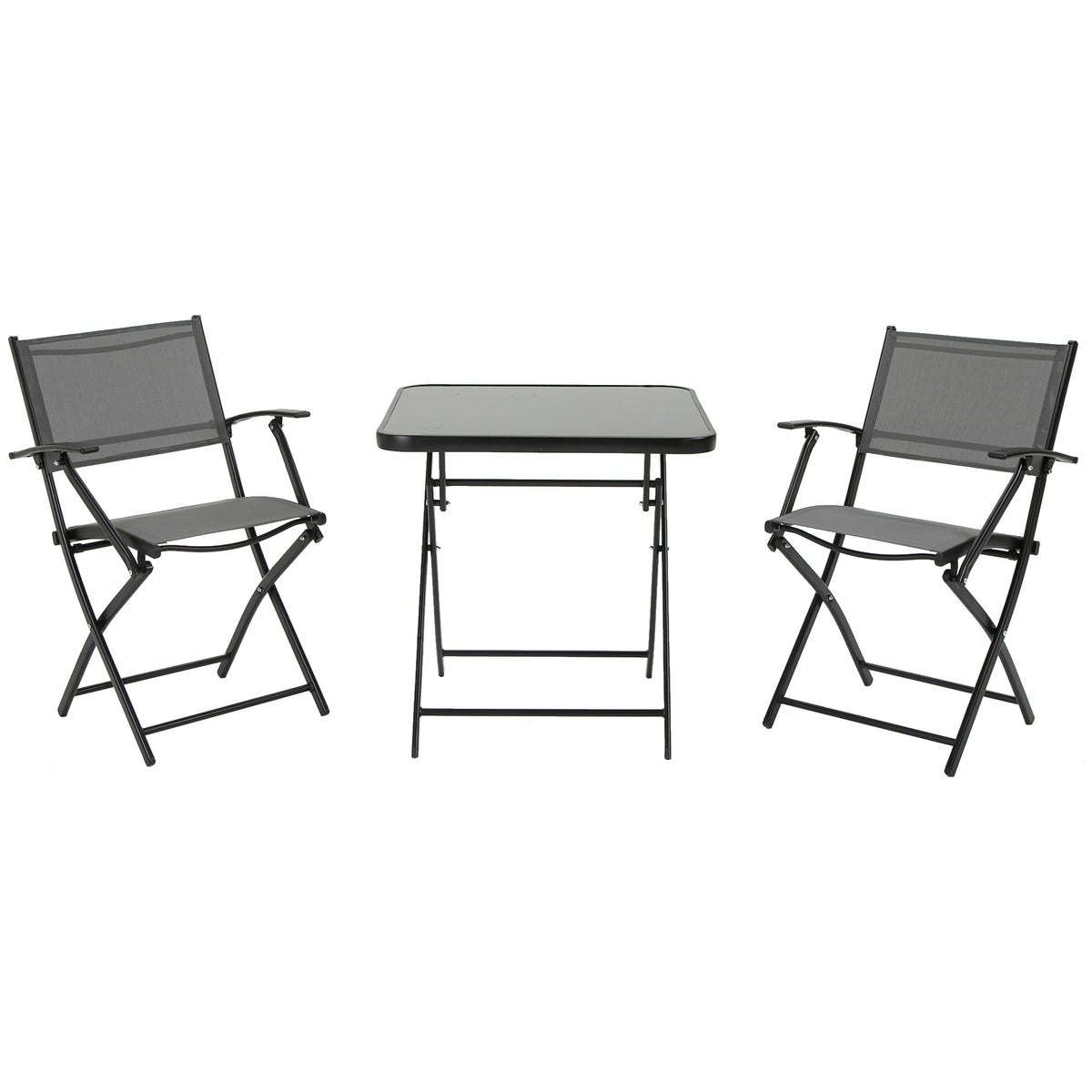  Sitzgruppe für 2 Personen klappbar Balkonset 1 Tisch+2 Stühle Gartenmöbel Set Metall Mesh Schwarz+Grau