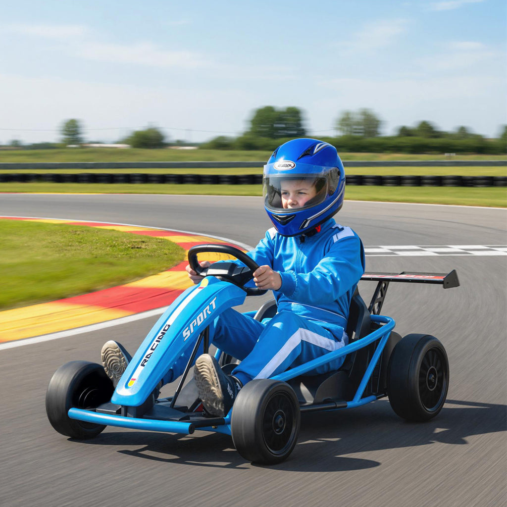 24V Elektro-Go-Kart zum Fahren und Driften, Nylon-Reifen, Sicherheitsgurt, Hupe, Musik f¨¹r 8-12 Jahre Blau