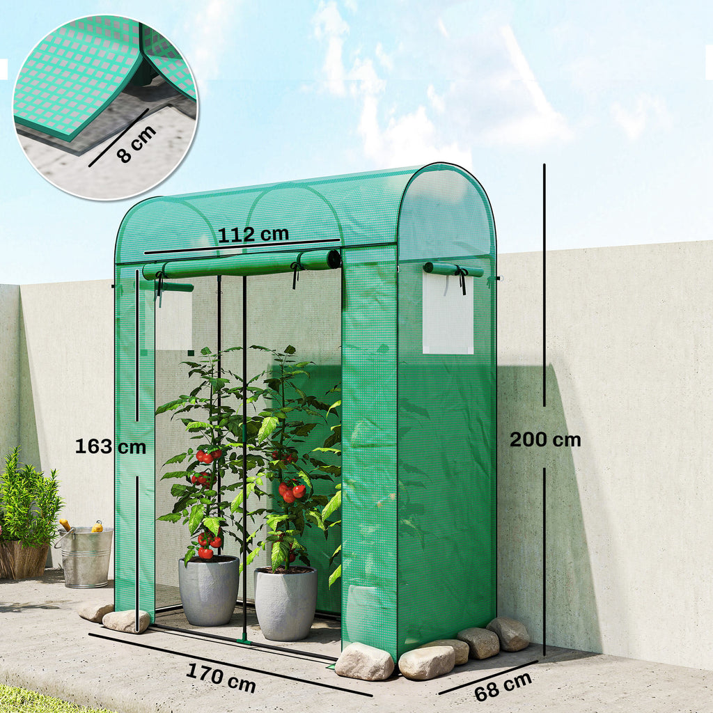 Tomatengewächshaus Foliengewächshaus mit Rolltor Netzfenster Bogendach 170 x 68 x 200 cm Grün