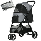 Hundebuggy Haustierwagen, klappbar, Regenschutz, 2 Sicherheitsleinen, 83cm x 55cm x 101cm, Grau + Schwarz