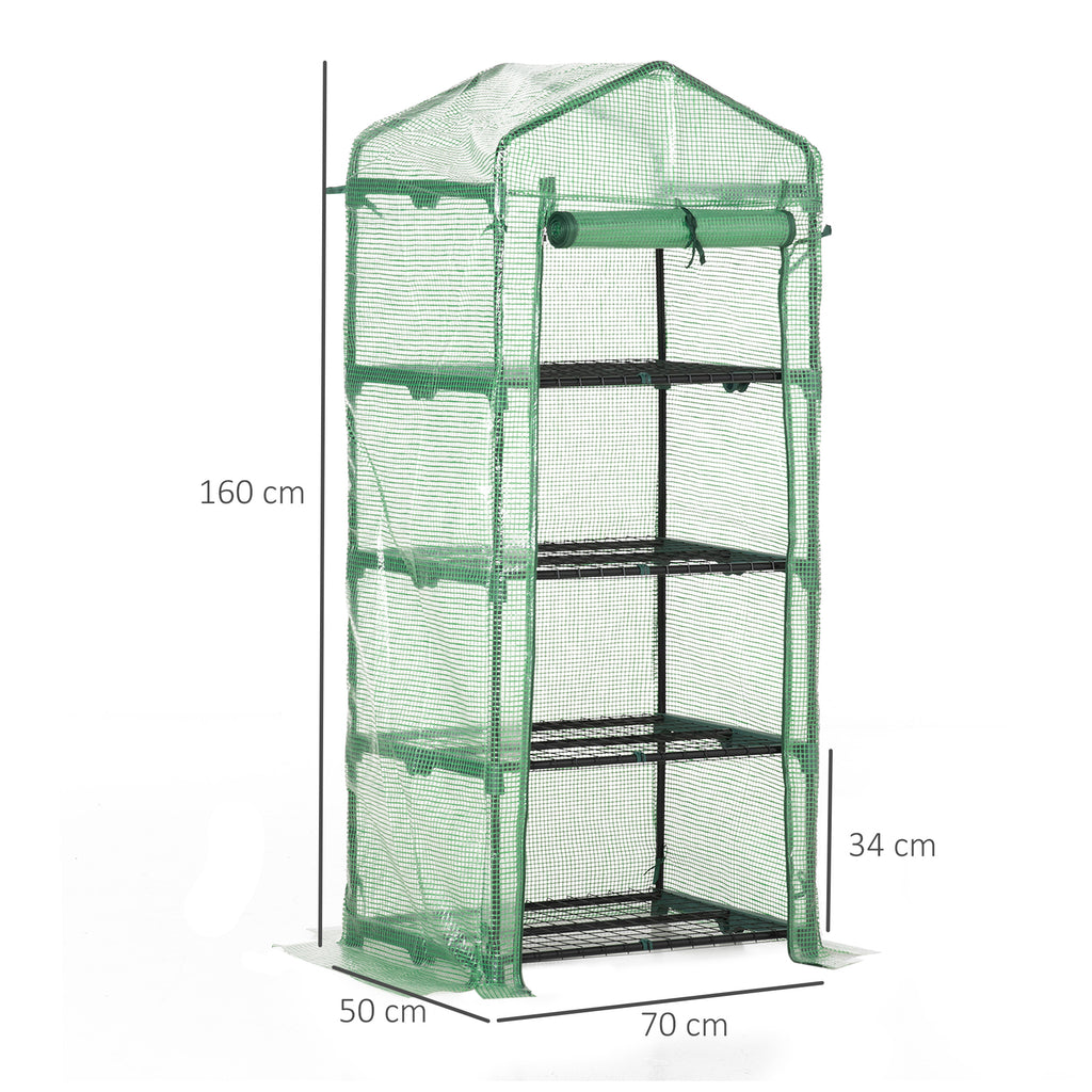 4 Tier Mini Portable Greenhouse Compact Plant Grow Shed Metal Frame PE Cover with Lockable Rolling Wheels, Green