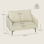 2-Sitzer-Sofa mit Schaumstoff-Polsterung und Stoffbezug, f¨¹r Wohnzimmer, Schlafzimmer, Metallrahmen, Cremewei?