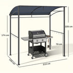 2.2 x 1.5 m BBQ Grill Gazebo Tent, Garden Grill with Metal Frame, Curved Canopy and 10 Hooks, Outdoor Sun Shade, Grey