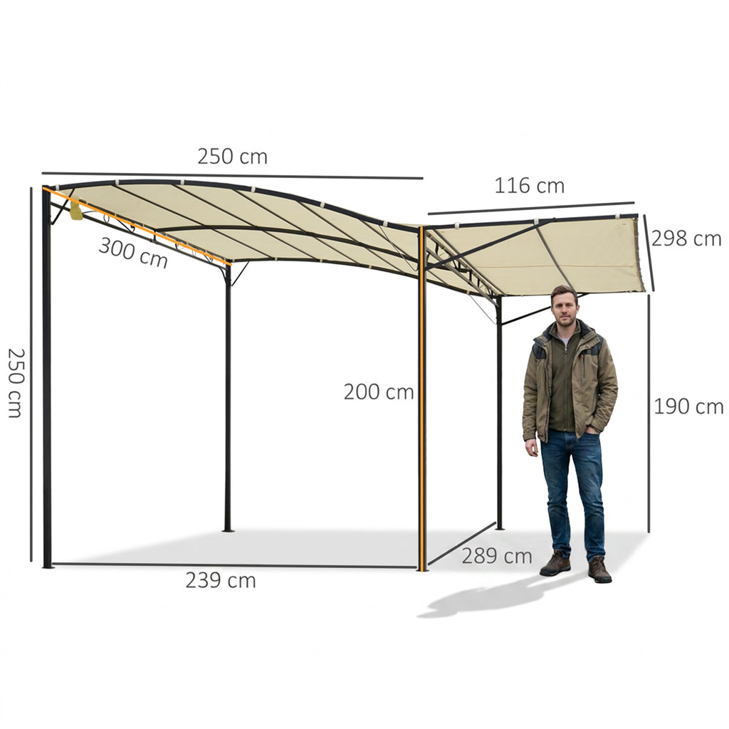 Pavillon mit klappbarer Dacherweiterung wetterfest 3 x 2,5 m Cremeweiß