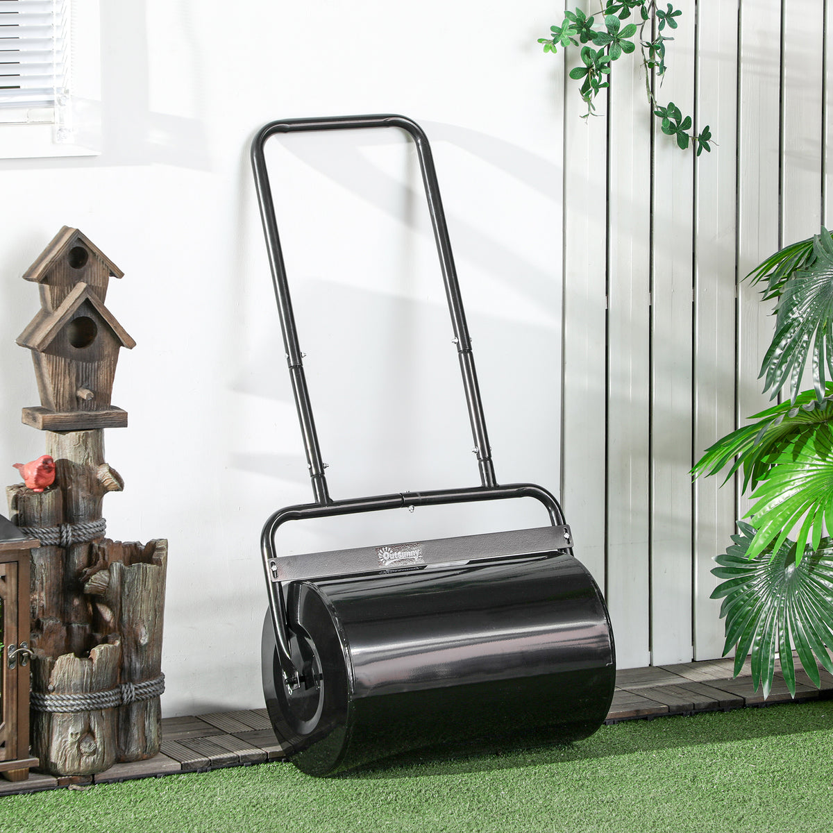 38L Fillable Cylinder Steel Lawn Roller - Black