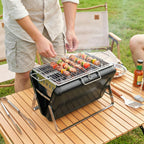 Charcoal BBQ Grill Portable Stainless Steel Barbecue with Tilting Grate for Camping Picnic Garden Black