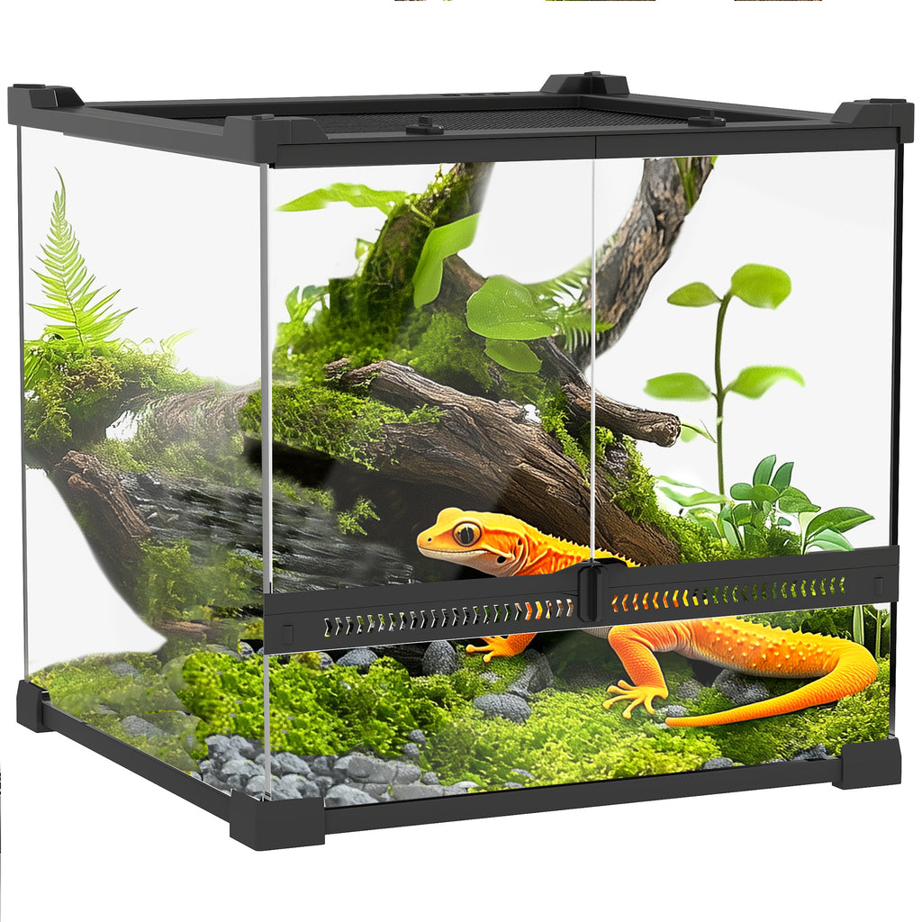 Glas-Terrarium f¨¹r Reptilien, erh?hter & wasserdichter Boden, Knopfschloss