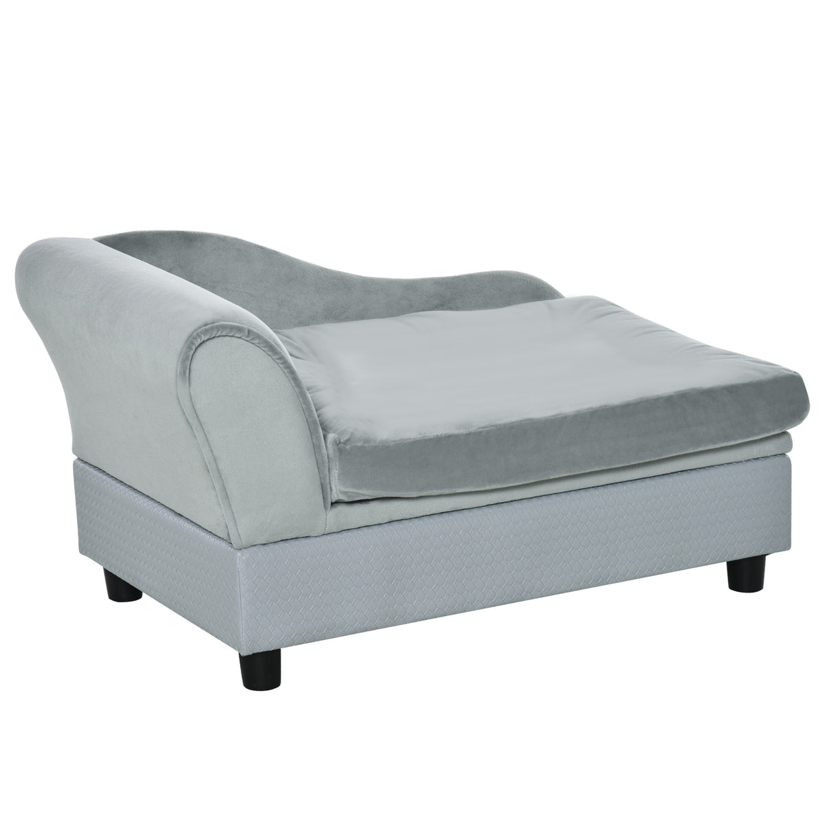 Haustiersofa mit Stauraum, weichem Kissen, bis 15 kg Tragkraft, Plüschbezug, Hartholzrahmen, Hellgrau
