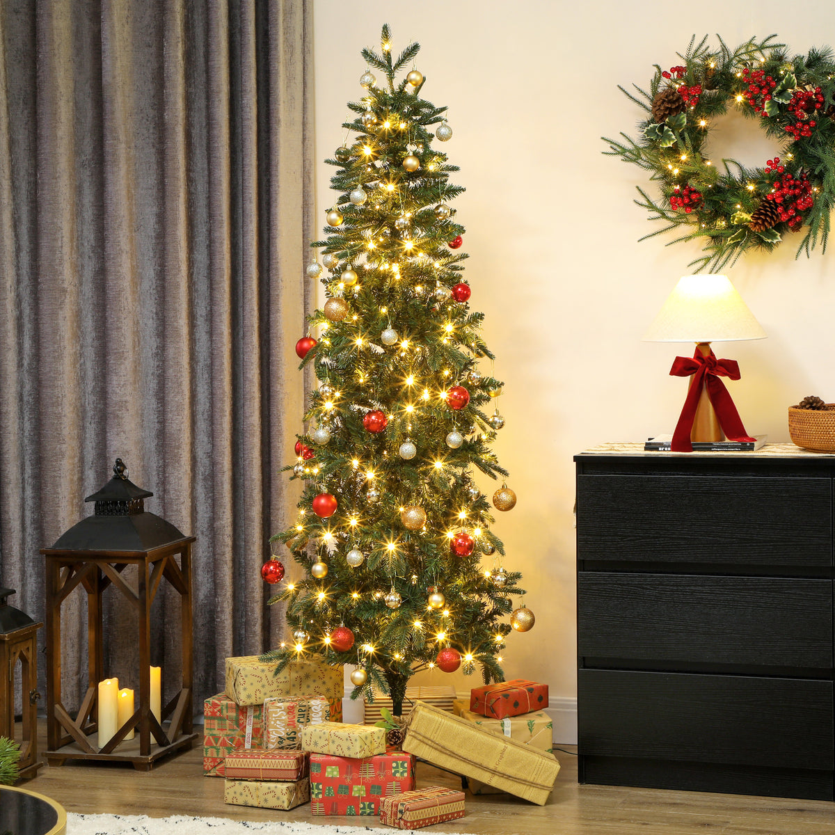 Weihnachtsbaum künstlich 180 cm Christbaum mit 605 dichten Zweigen, 200 warmweiß LED Indoor