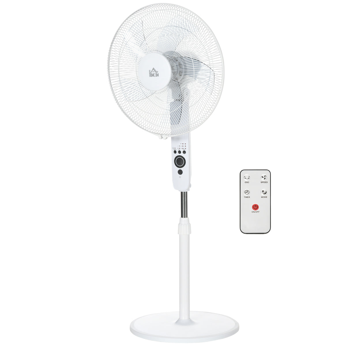 Standventilator Lüfter Fernbedienung Höhenverstellbar 3 Geschwindigkeitsstufen Metall, Weiß, Ø44,5 x H110-124 cm