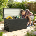 Gartenbox Metall 350L Kissenbox mit doppelwandig Deckel 120 x 61 x 62 cm Wasserdicht Abschließbar Grau