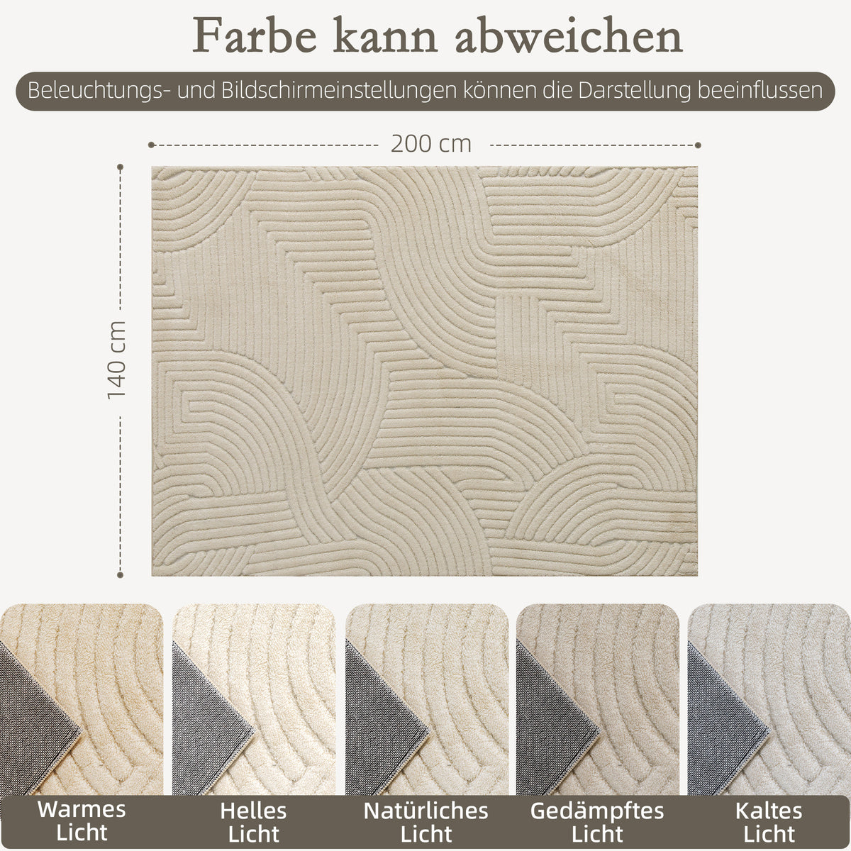 Modern Geometric Rug, Thick Plush, Non-Slip, 200 x 140 cm ¨C Cream, Living Room/Bedroom/Office