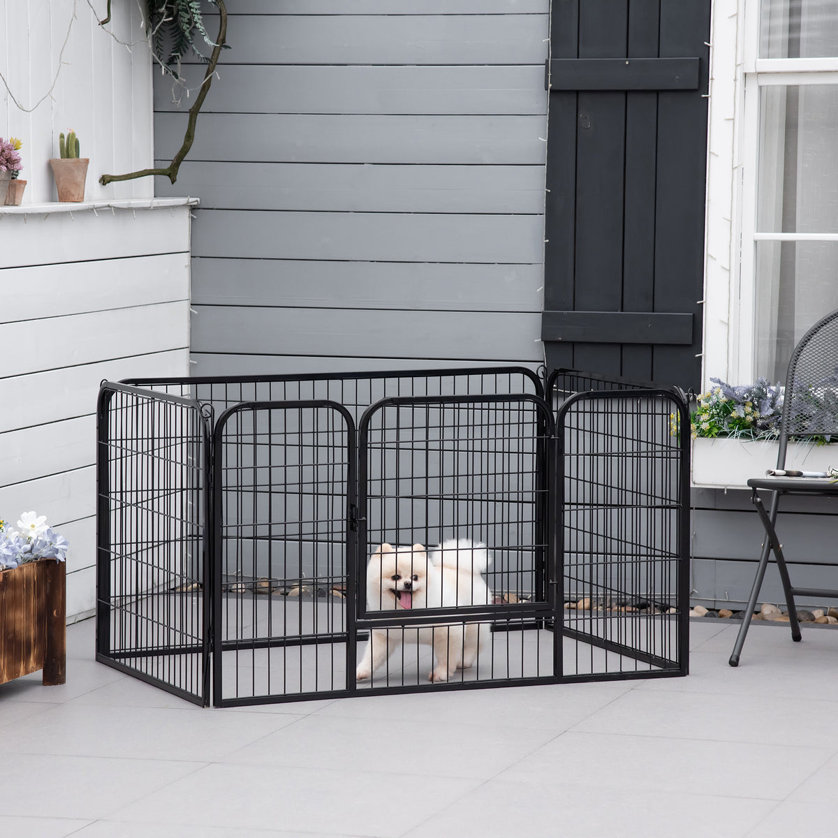 Heavy Duty Dog Pet Puppy Metal Playpen Play Pen Rabbit Pig Hutch Run Enclosure Foldable Black Large, 125 x 80 x 70 cm