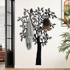 Wandgarderobe, Wandmontierter Mantelhaken, Baumdesign mit V?geln, Schwarz