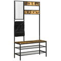 Garderobe im Industriedesign, 1 Memoboard, 1 Schuhbank, 8 Kleiderhaken, 1 Aufbewahrungstasche, Schwarz + Braun