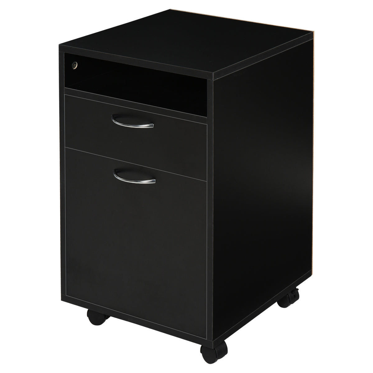 Rollcontainer Schubladencontainer Container, 1 Fach, 1 Regal, 1 Schublade, 40 cm x 3 cm x 60 cm, Schwarz