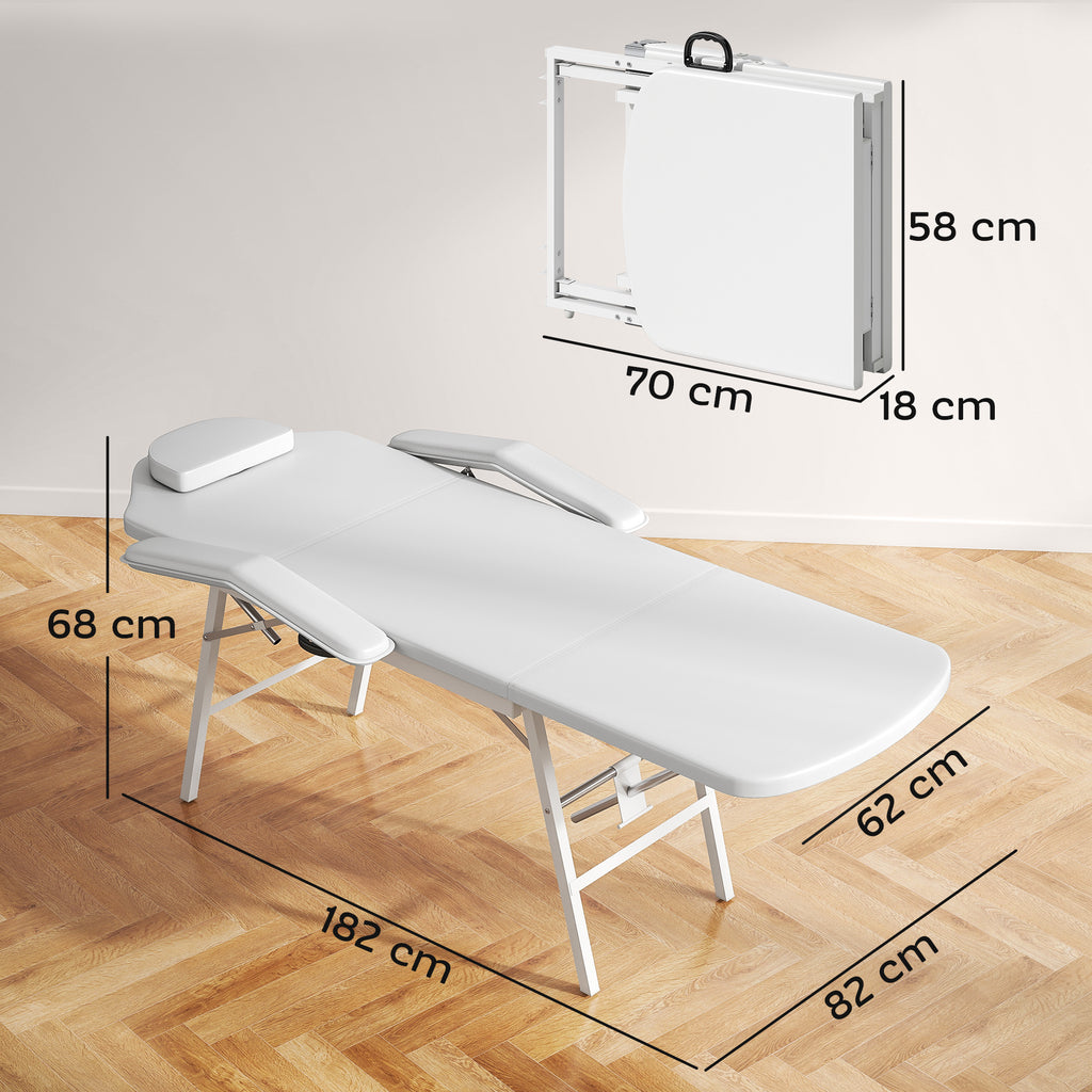 Tragbarer Massagetisch, Klappbare Massageliege mit Kunstleder-Bezug, Schaumstoff-Polsterung, Stahlrahmen, Wei?