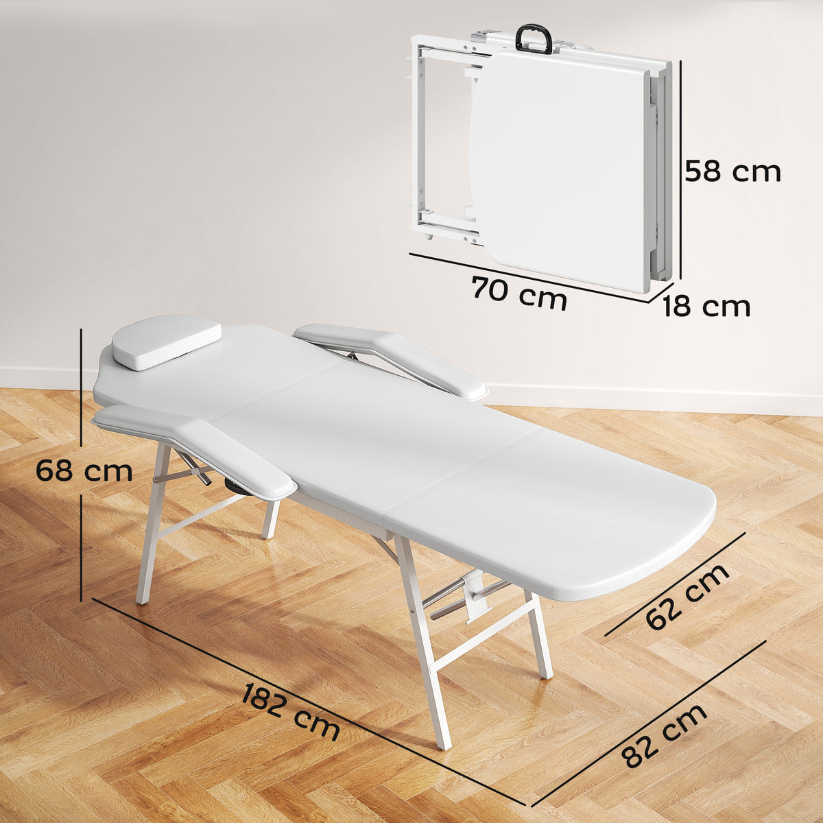 Tragbarer Massagetisch, Klappbare Massageliege mit Kunstleder-Bezug, Schaumstoff-Polsterung, Stahlrahmen, Wei?
