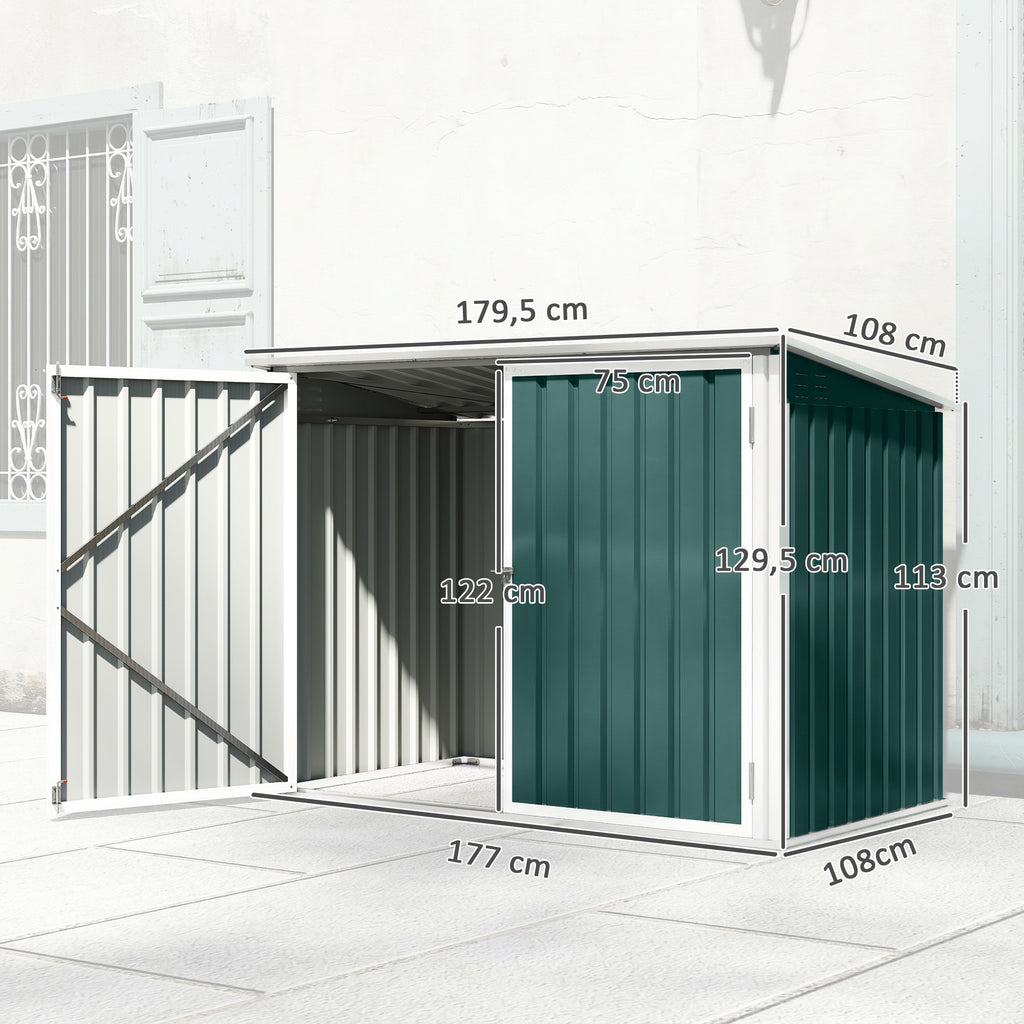 Mülltonnenbox Müllbox abschließbar Gerätebox mit Doppeltür Deckel für 2 Mülltonnen Stahl 179,5 x 108 x 129,5/113 cm Grün
