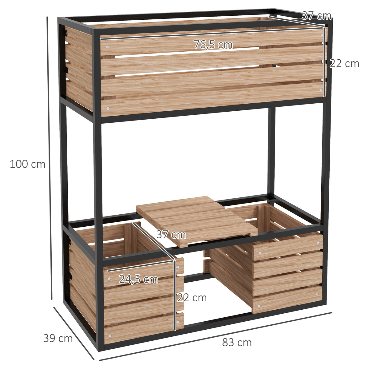 Planzkasten Blumentreppe Hochbeet, weterbest?ndig, 3 Pflanzk?sten, 83 cm x 39 cm x 100 cm, Natur + Schwarz