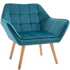  Modern Armchair, Accent Chair with Wide Arms, Slanted Back and Rubber Wood Legs for Living Room, Bedroom, Home Office, Blue