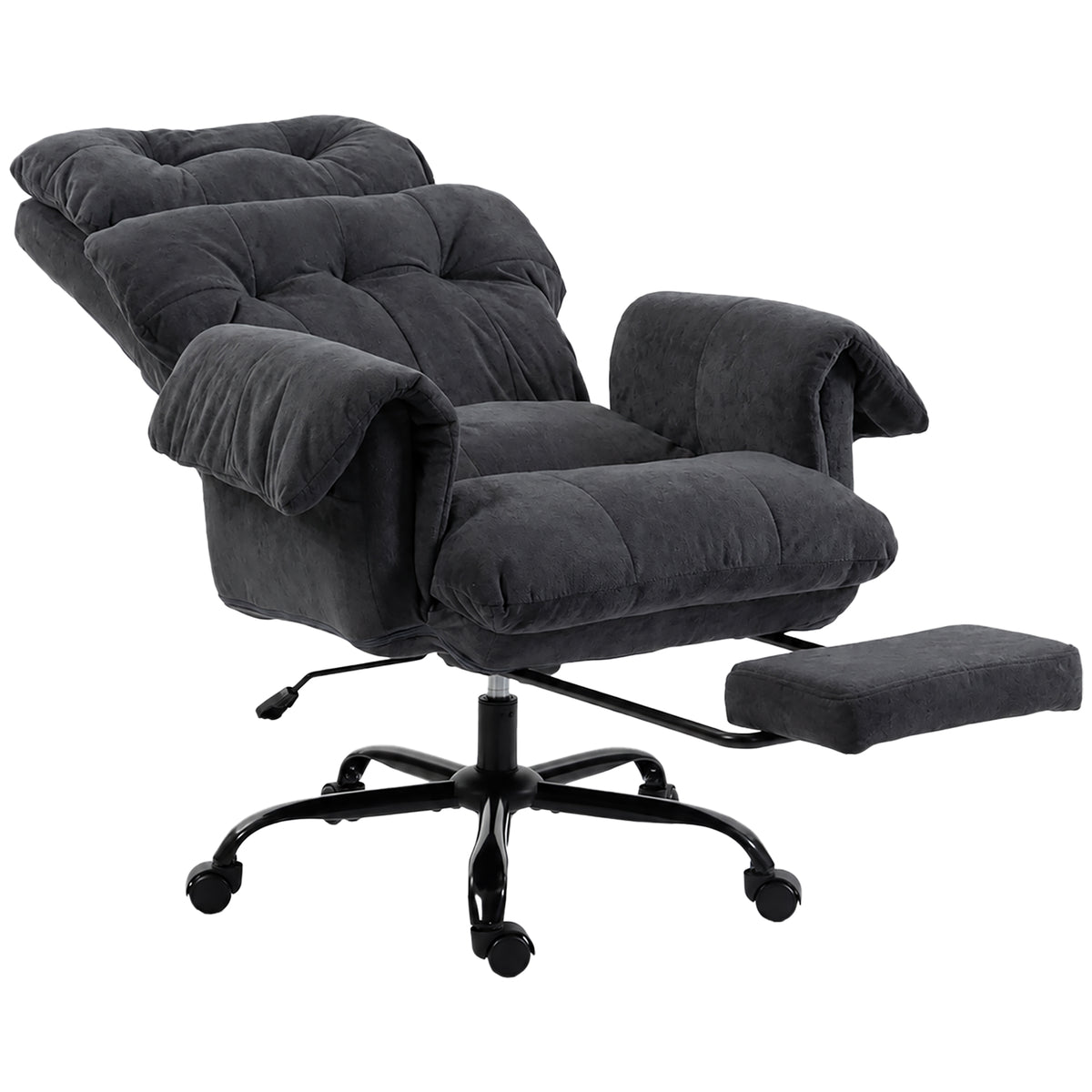 Bürostuhl mit verstellbarer Rückenlehne, rollbarer Polsterstuhl, Polstersessel, höhenverstellbar, Stahl, Dunkelgrau