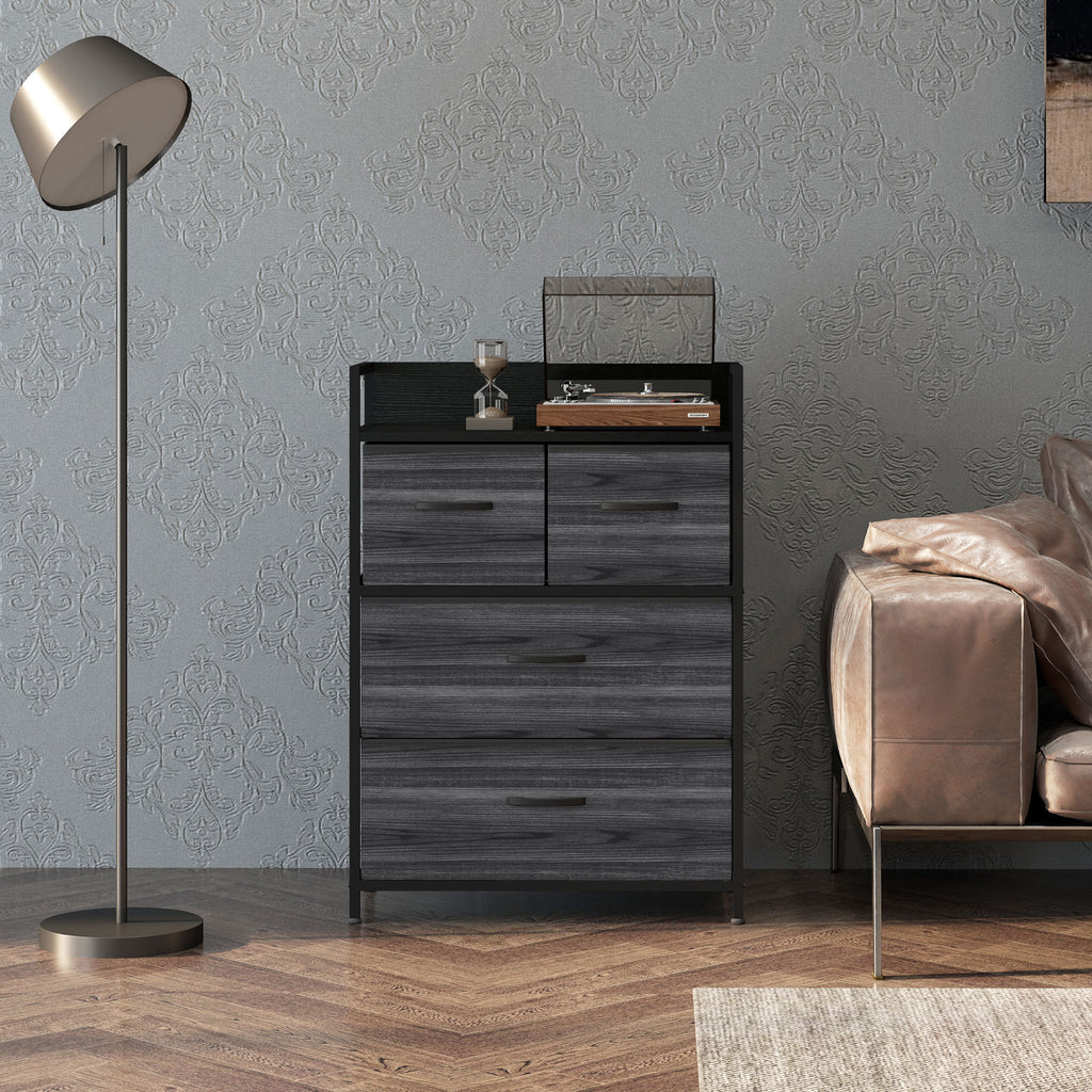 Rustic Chest of Four Fabric Drawers - Black