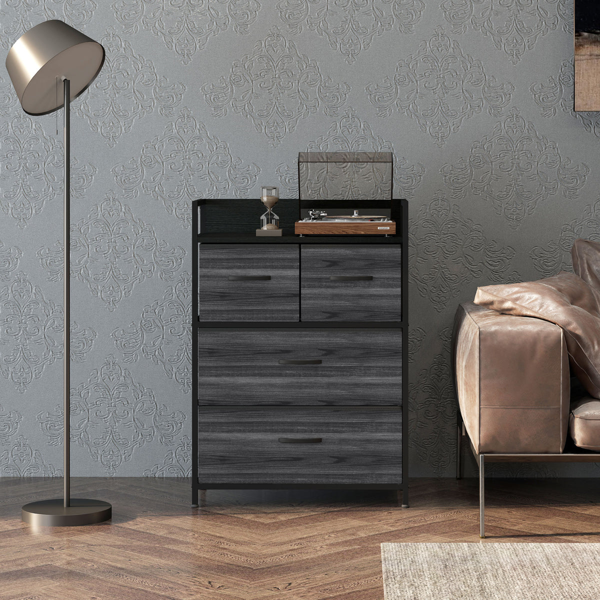 Rustic Chest of Four Fabric Drawers - Black