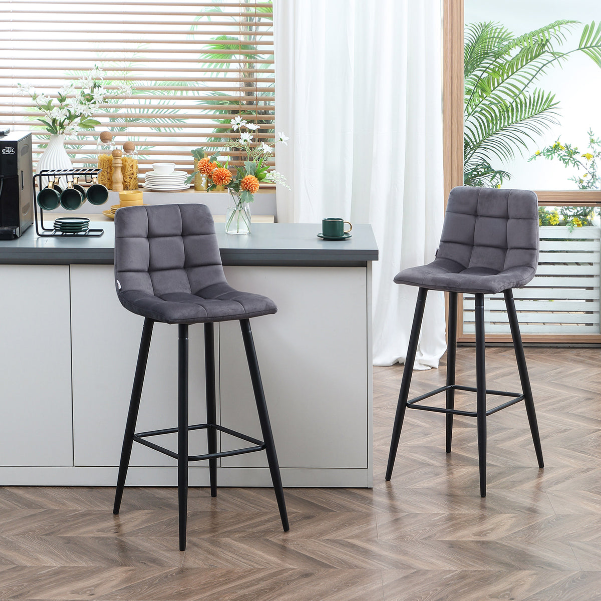2er-Set Barhocker mit Fußstütze im Retrodesign 42 cm x 55 cm x 103 cm Grau