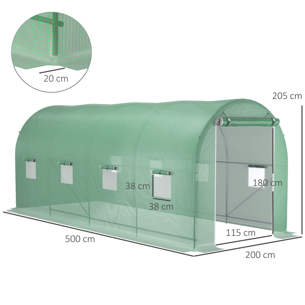 Walk-in Tunnel Greenhouse Garden Warm House Planting Shed Powder Coated Frame - 500L x 200W x 210H cm