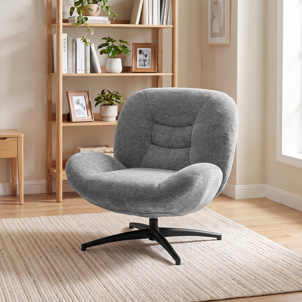 Sessel Wohnzimmer Drehbar Loungesessel mit Breiter Sitzfläche, Integrierter Armlehne, Chenille-Optik, Dunkelgrau