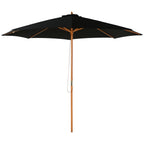 3(m) Garden Parasol, Pulley Operated Patio Umbrella, Wooden Parasol, Table Market Umbrella with Rope Pulley Mechanism and 8 Ribs, Black