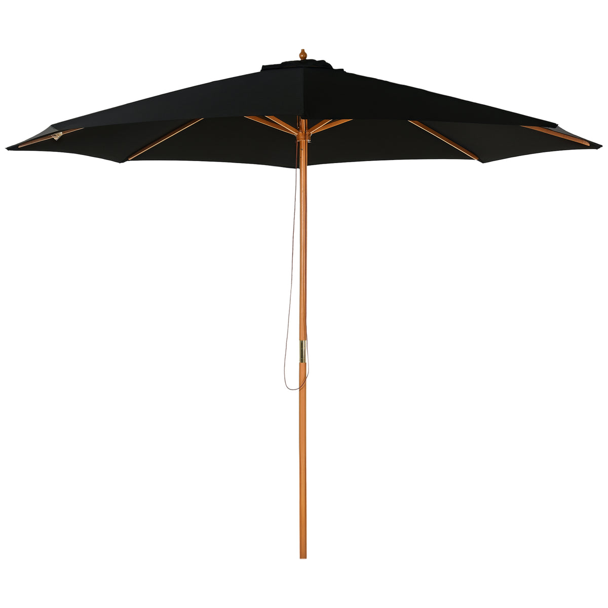3(m) Garden Parasol, Pulley Operated Patio Umbrella, Wooden Parasol, Table Market Umbrella with Rope Pulley Mechanism and 8 Ribs, Black