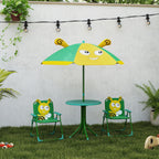 Gartenmöbel-Set für Kinder, Stühle, Tisch, Sonnenschirm, Bienen-Design, Grün+Gelb