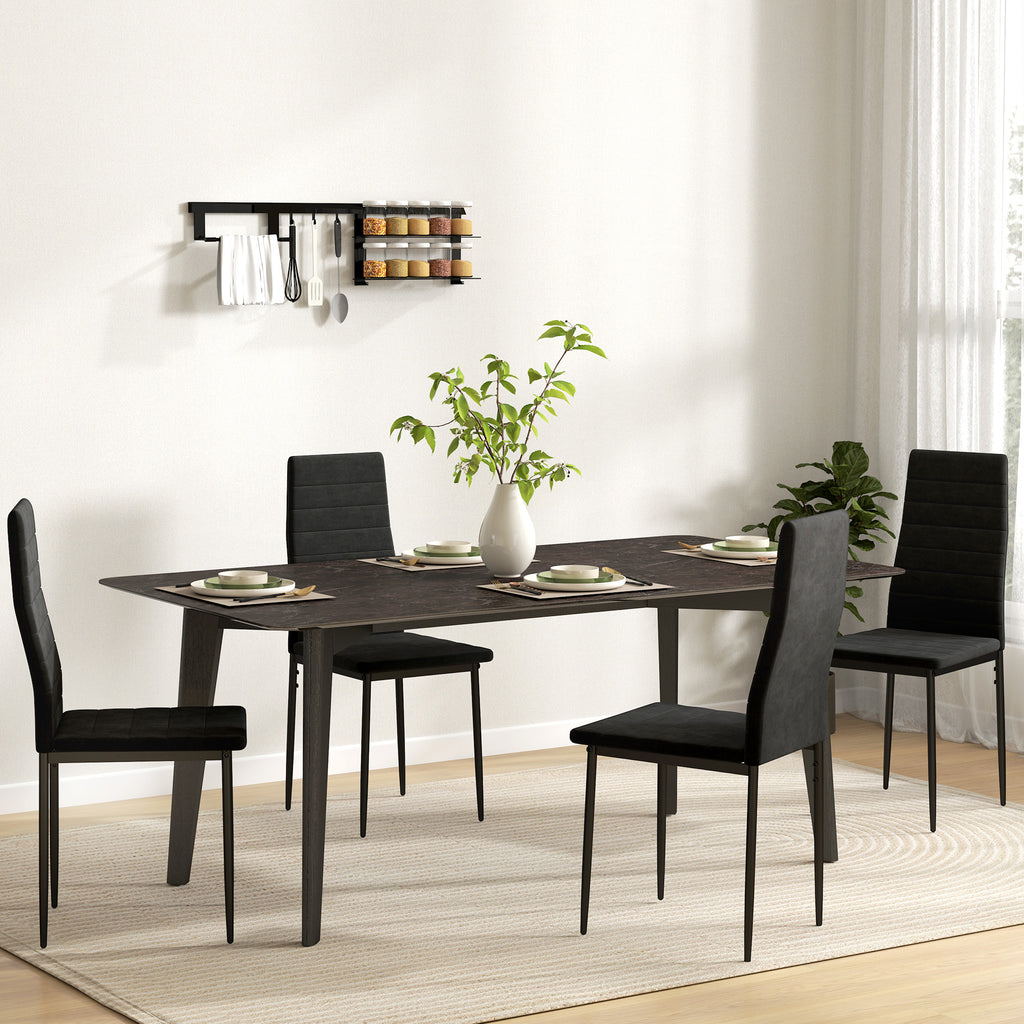 4er-Set Esszimmerstühle, armloses Design, Stoffpolsterung, Metallbeine, Schwarz