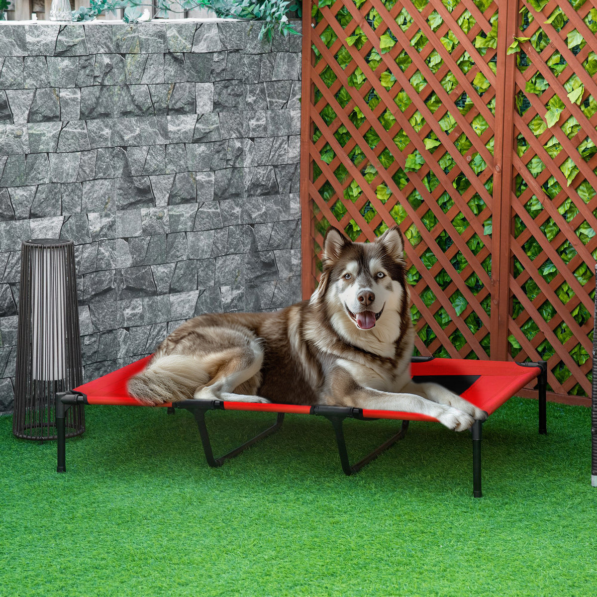 Hundebett, faltbar, Outdoor-Hundebett, erhöhter Stand, 122 cm x 92 cm x 23 cm, Rot + Schwarz